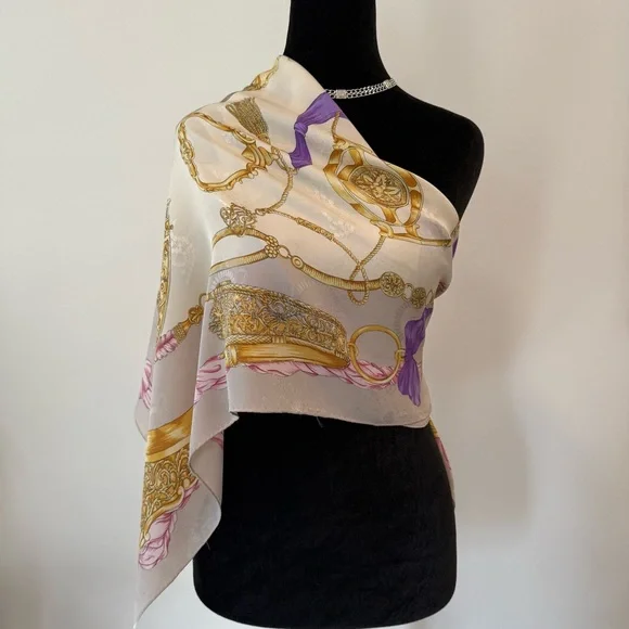 Authentic Lancel Silk Scarf with Gold and Pink Design - Picture 10 of 11